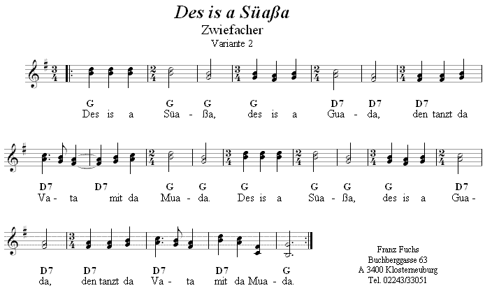Des is a Süaßa - Zwiefacher, Volkstanznoten