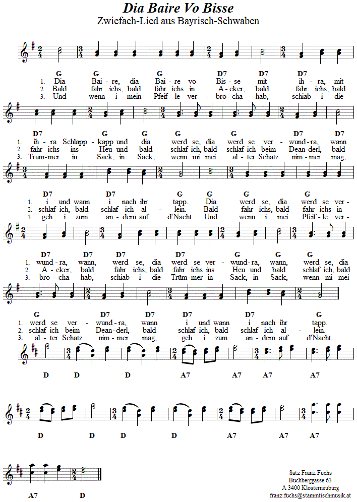 Dia Baire vo Bisse, Zwiefacher in zweistimmigen Noten