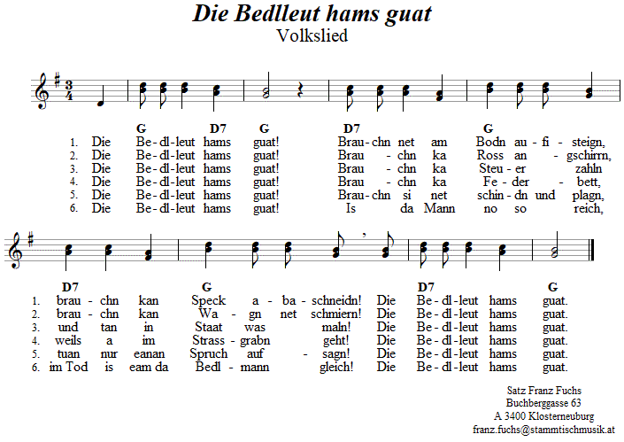 Die Bedlleut ham's guat - Lieder - Volksmusik und Volkstanz