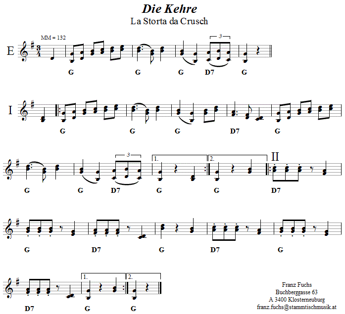 Die Kehre (La Storta da Crusch) - Volkstanznoten