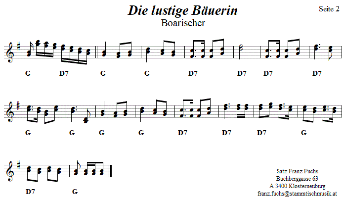 Die Lustige Bäuerin, Boarischer in zweistimmigen Noten