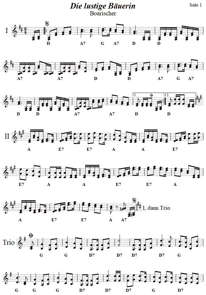 Die Lustige Bäuerin, Boarischer in zweistimmigen Noten