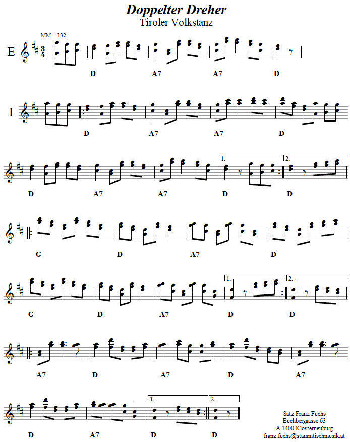 Doppelter Dreher Volkstanznoten