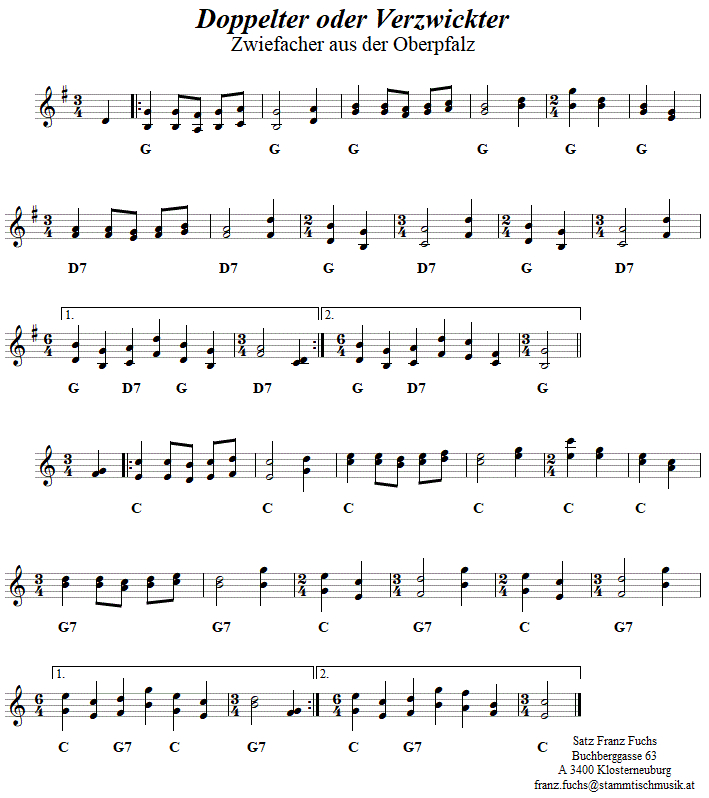 Doppelter oder verzwickter Zwiefacher, Volkstanznoten