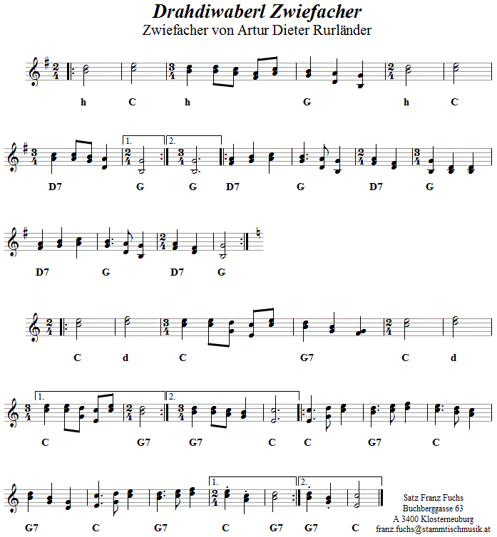 Drahdiwaberl Zwiefacher von Artur Dieter Rurländer, Volkstanznoten