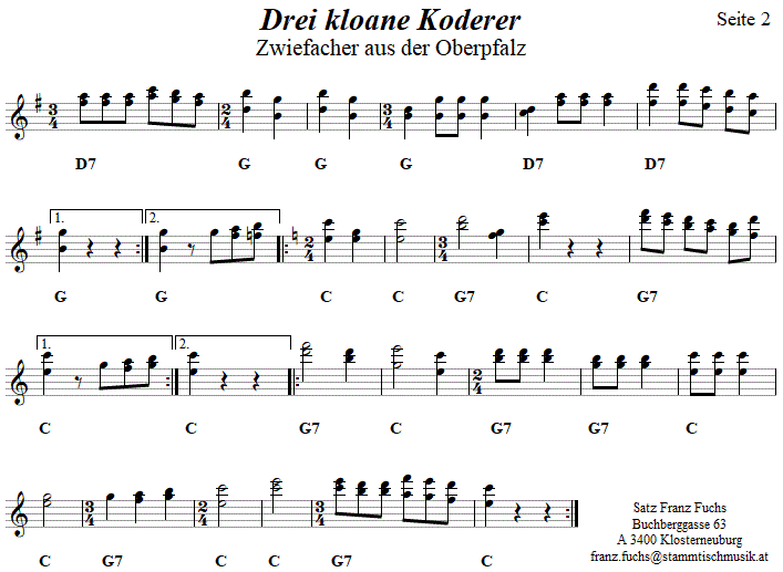 Drei kloane Koderer, Zwiefacher in Noten