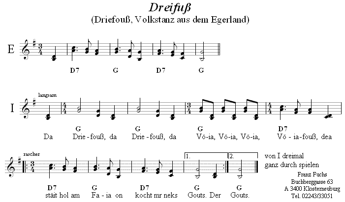 Dreifuß (Driefouß) Volkstanznoten