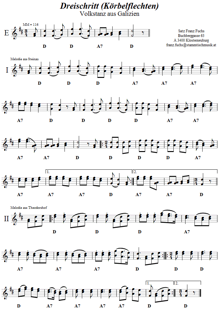 Dreischritt (Körbelflechten), Volkstanznoten