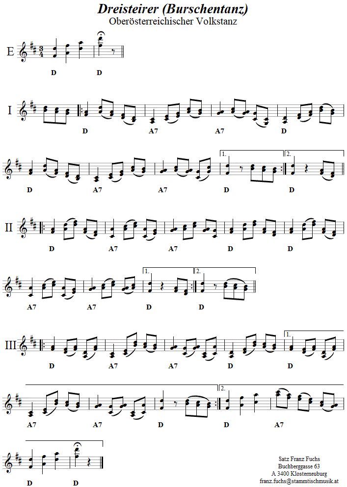 Dreisteirer (Burschentanz) Volkstanznoten