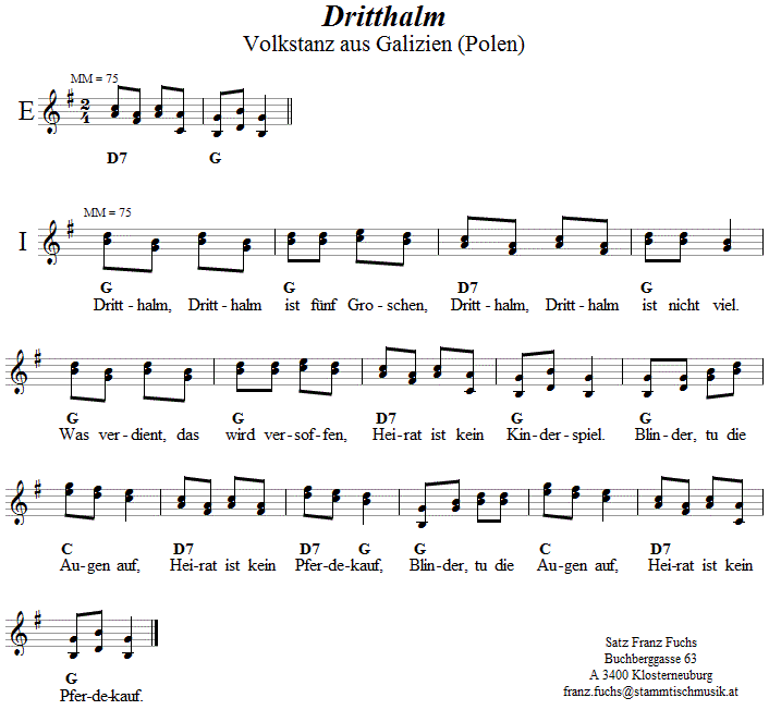 Dritthalm Volkstanznoten