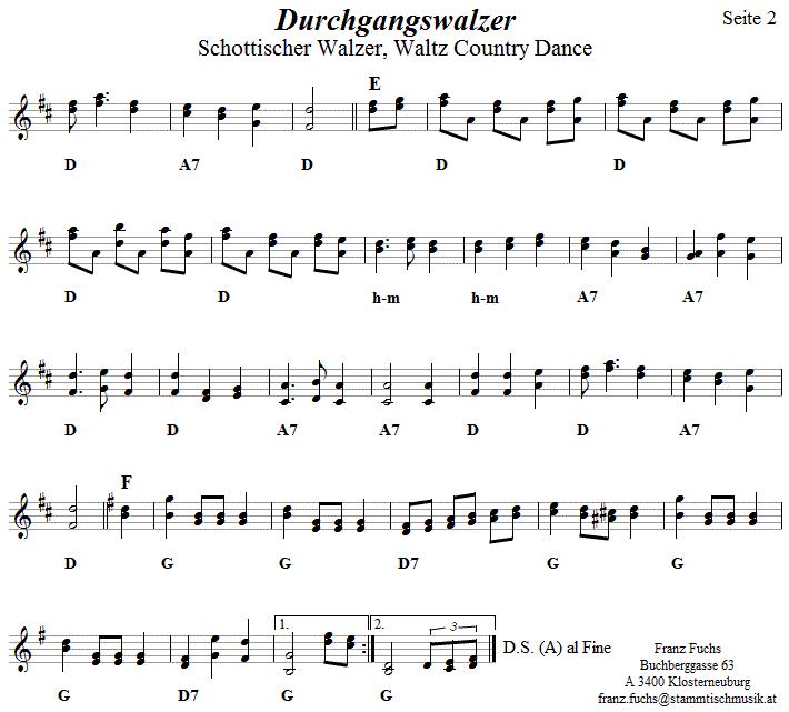 Schottischer Walzer (Durchgangswalzer), Volkstanznoten