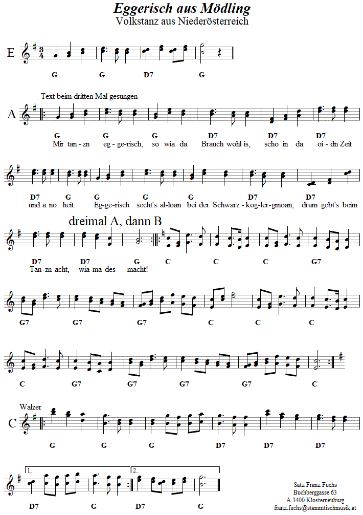 Eggerisch aus Mödling, Volkstanznoten