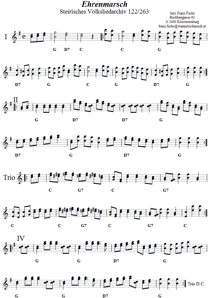 Ehrenmarsch, Noten aus dem Repertoire