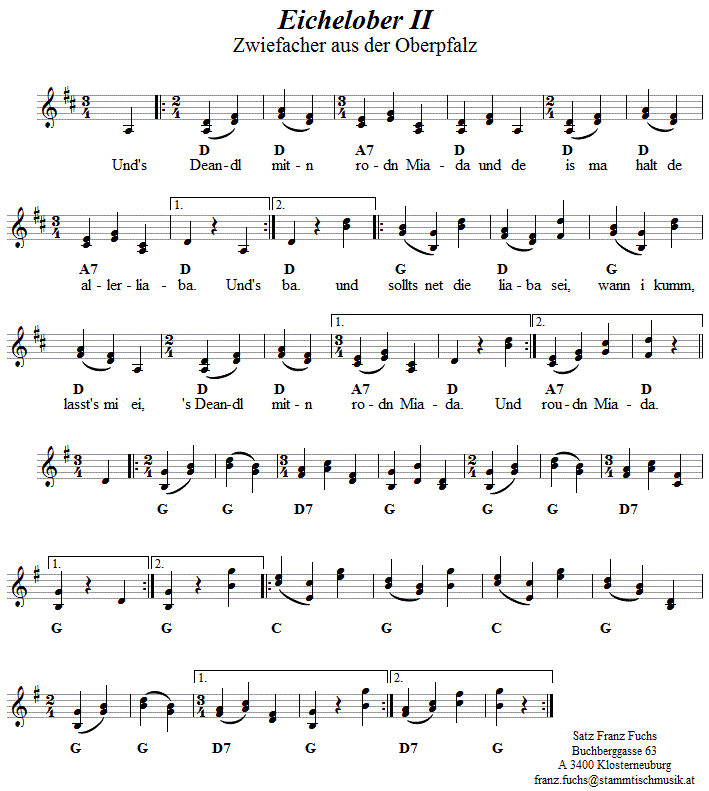 Eichelober (Eich'l unter) - Zwiefacher, Volkstanznoten