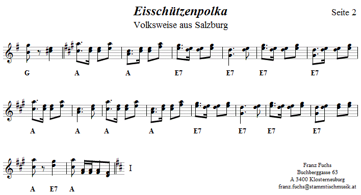 Eisschützenpolka, Volksmusiknoten