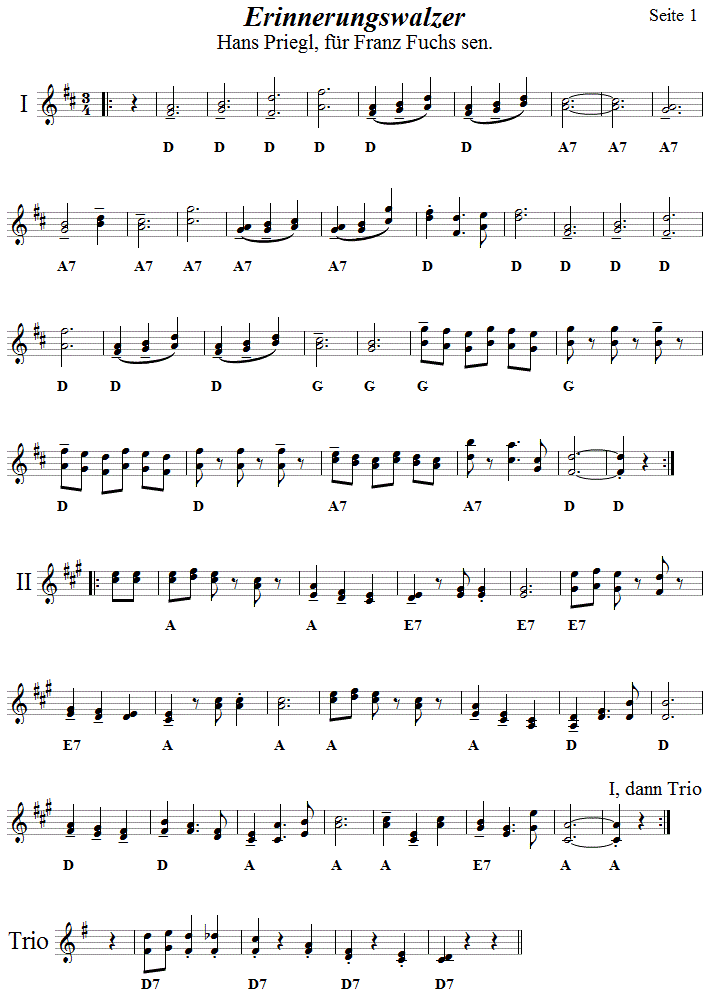 Erinnerungswalzer von Hans Priegl in zweistimmigen Noten