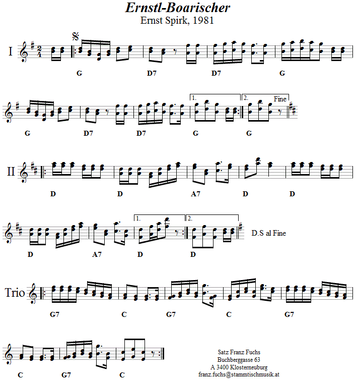 Ernstl-Boarischer von Ernst Spirk, zweistimmige Noten