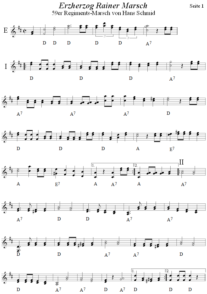 Erzherzog Rainer Marsch - Noten aus dem Repertoire - Volksmusik im Wirtshaus