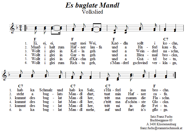 Es buglate mandl - Lieder - Volksmusik und Volkstanz in Klosterneuburg