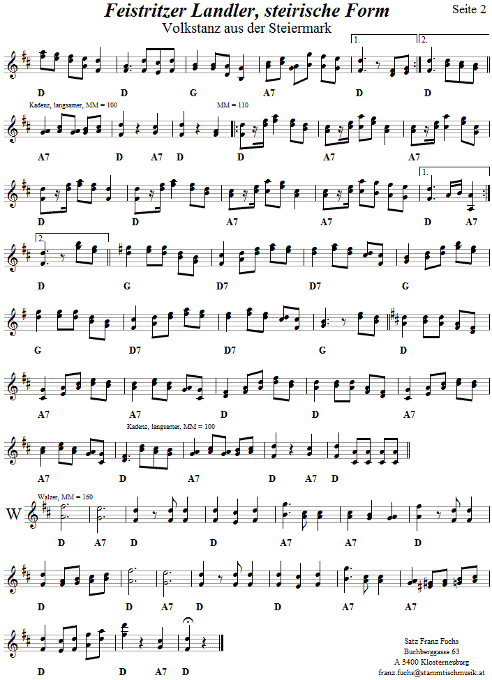 Feistritzer Landler, steirische Form, Volkstanznoten