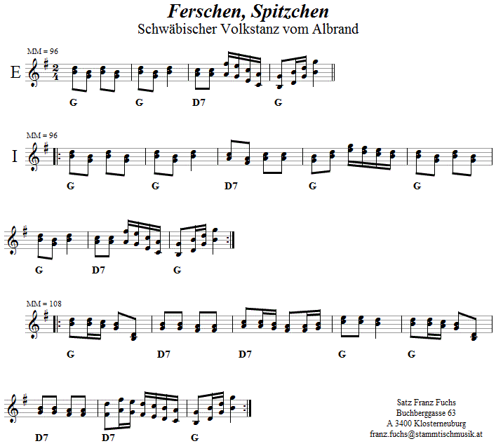 Ferschen Spitzchen, Volkstanznoten