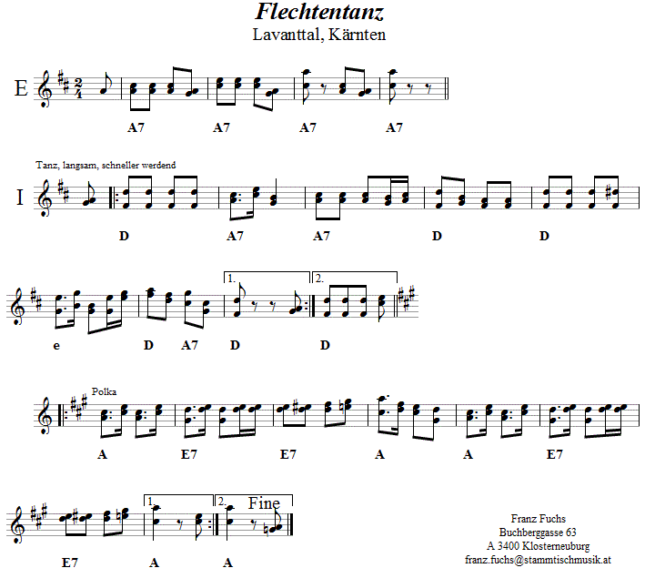 Flechtentanz Volkstanznoten