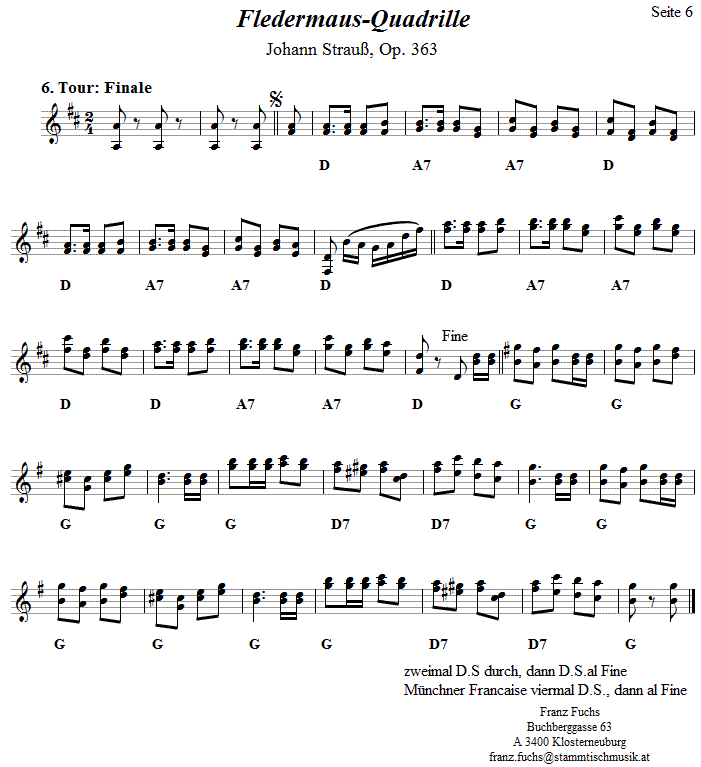 Quadrille Francaise - Fledermausquadrille von Johann Strauß, Volkstanznoten