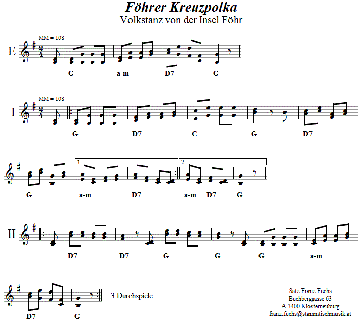 Föhrer Kreuzpolka, Volkstanznoten