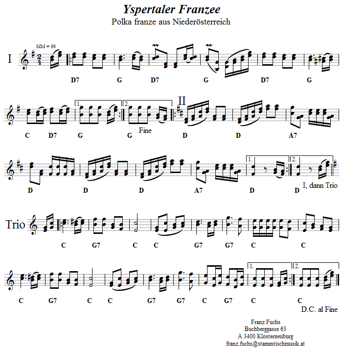 Yspertaler Franzee, Noten aus dem Repertoire