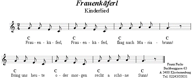 Frauenkäferl - Kinderlied - Lieder - Volksmusik und Volkstanz im Alpenland