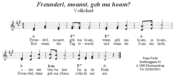 Freunderl, moanst, geh ma hoam - Lieder