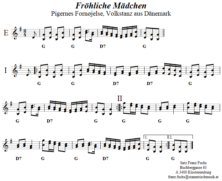 Fröhliche Mädchen (Pigernes Fornøjelse), Volkstanznoten