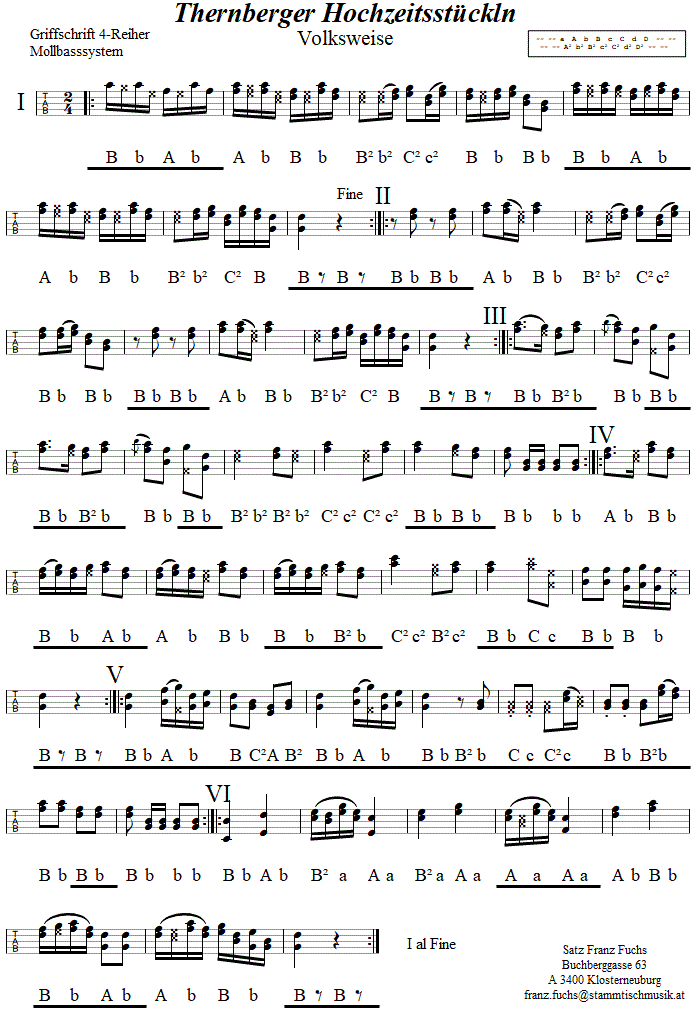 Thernberger Hochzeitsstückln in Griffschrift für Vierreihige Steirische Harmonika, schwerer Satz