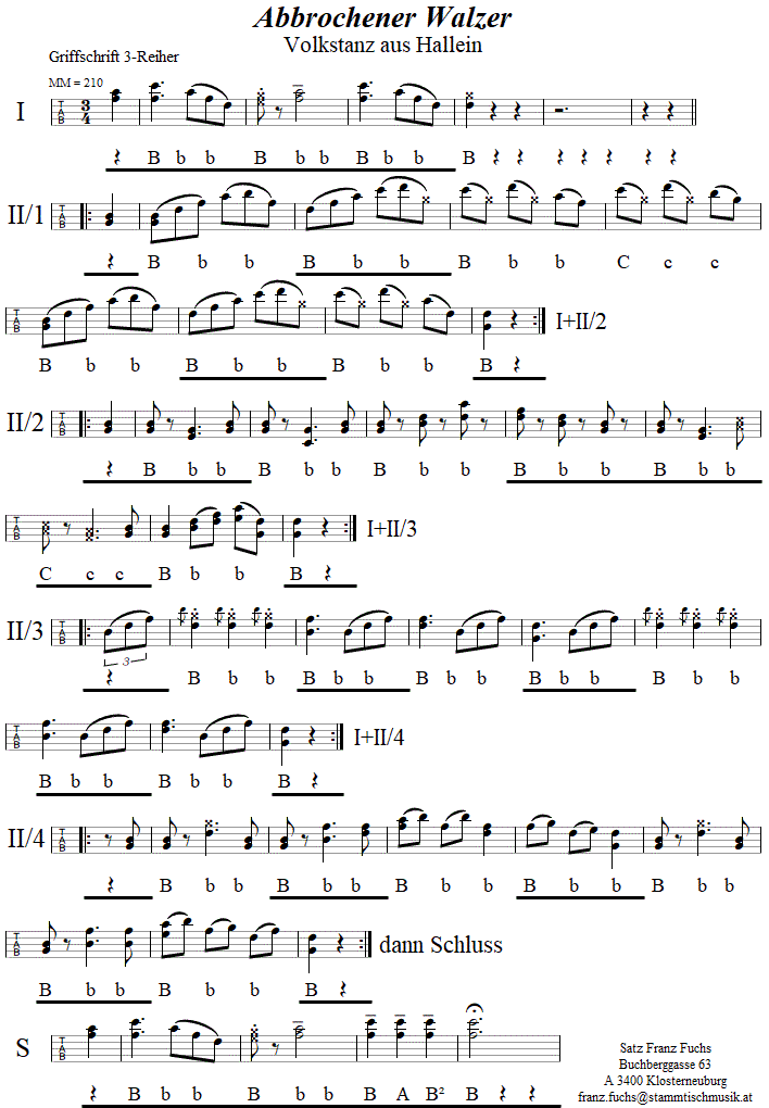 Abbrochener Walzer in Griffschrift für Steirische Harmonika