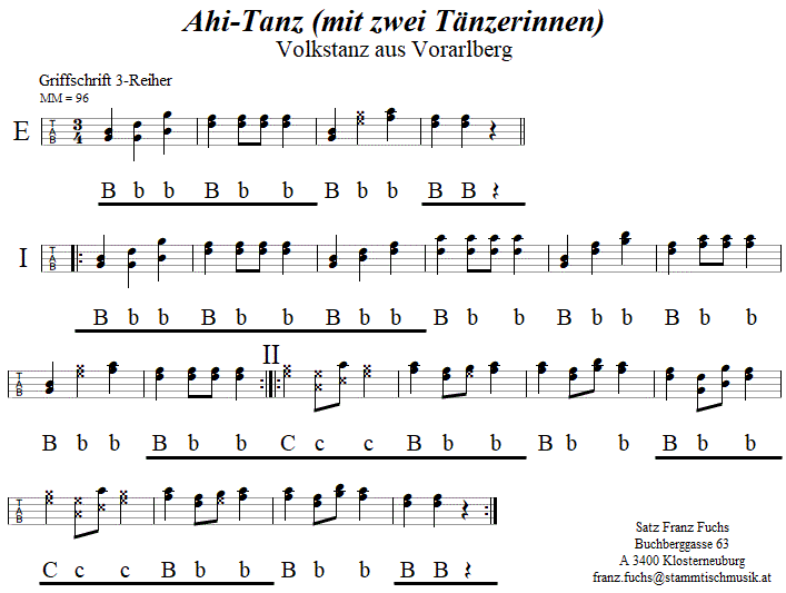 Ahi-Tanz mit 2 Tänzerinnen, in Griffschrift für Steirische Harmonika