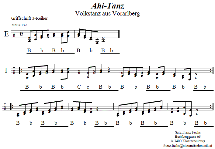 Ahi-Tanz zu zweit, in Griffschrift für Steirische Harmonika