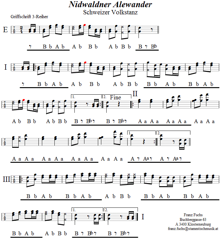 Alewander aus Niedwalden, in Griffschrift für Steirische Harmonika