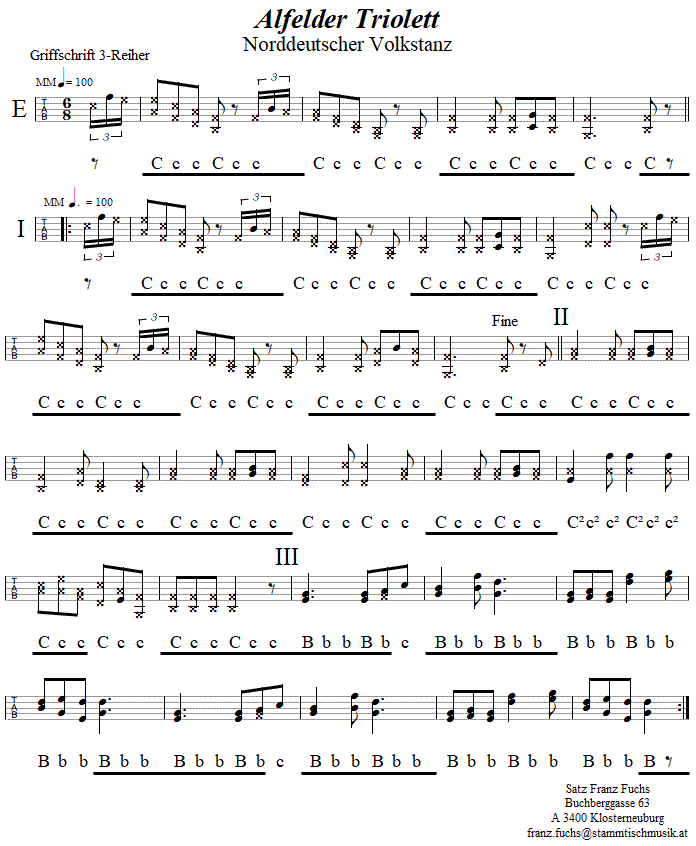 Alfelder Triolett in Griffschrift für Steirische Harmonika