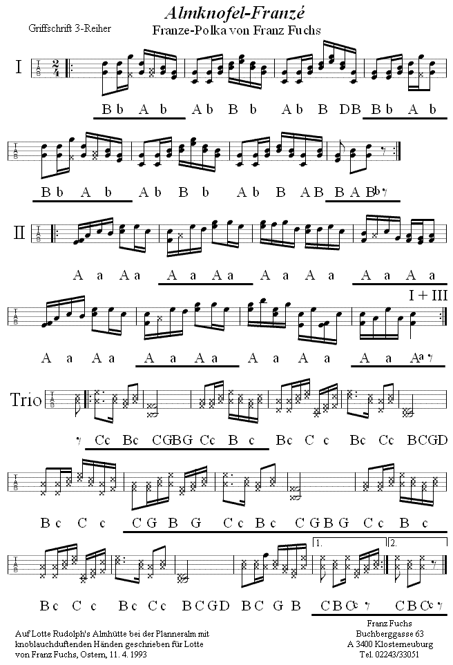 Almknofelfranzé von Franz Fuchs in Griffschrift für Steirische Harmonika