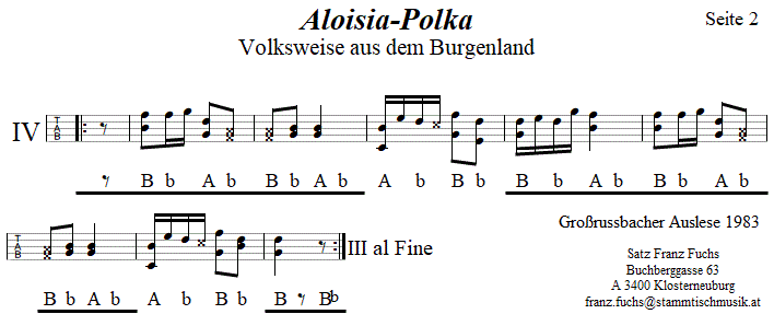 Aloisia-Polka, in Griffschrift für Steirische Harmonika