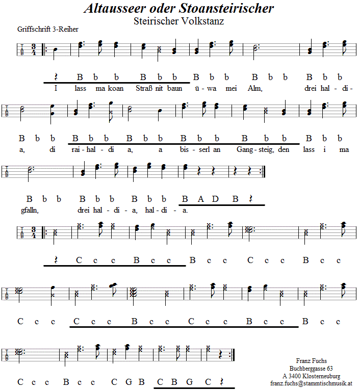 Altausseer, in Griffschrift für Steirische Harmonika