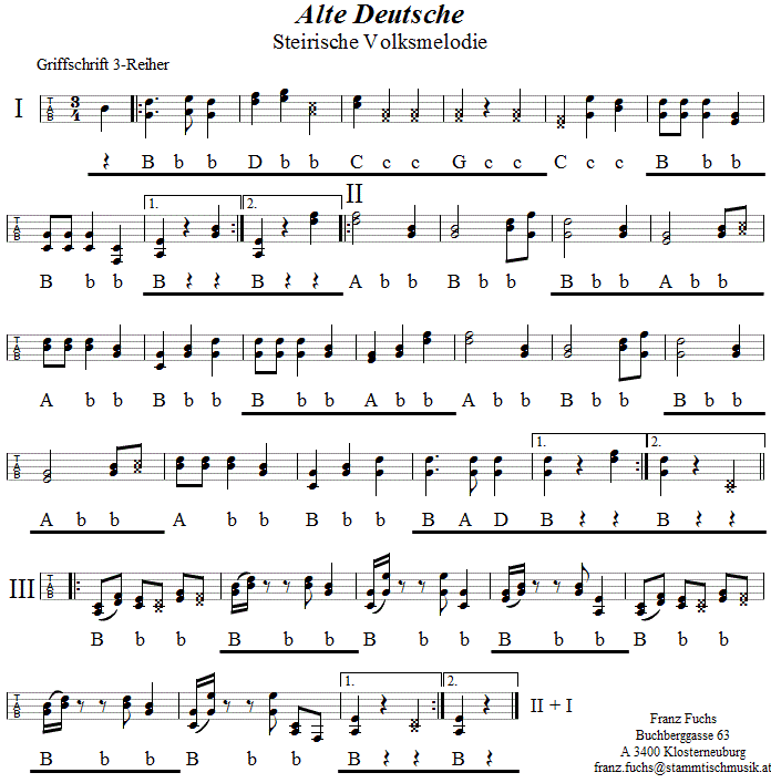 Alte Deutsche in Griffschrift für Steirische Harmonika