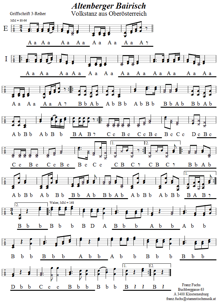 Altenberger Bairisch, Griffschrift für Steirische Harmonika