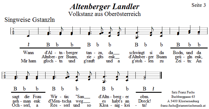 Altenberger Landler, in Griffschrift für Steirische Harmonika