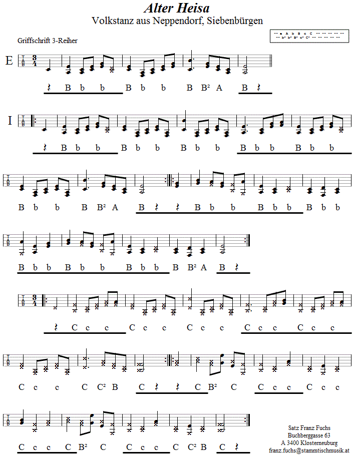 Alter Heisa, in Griffschrift für Steirische Harmonika