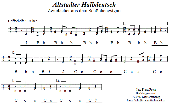 Altstädter Halbdeutsch, Zwiefacher in Griffschrift für Steirische Harmonika