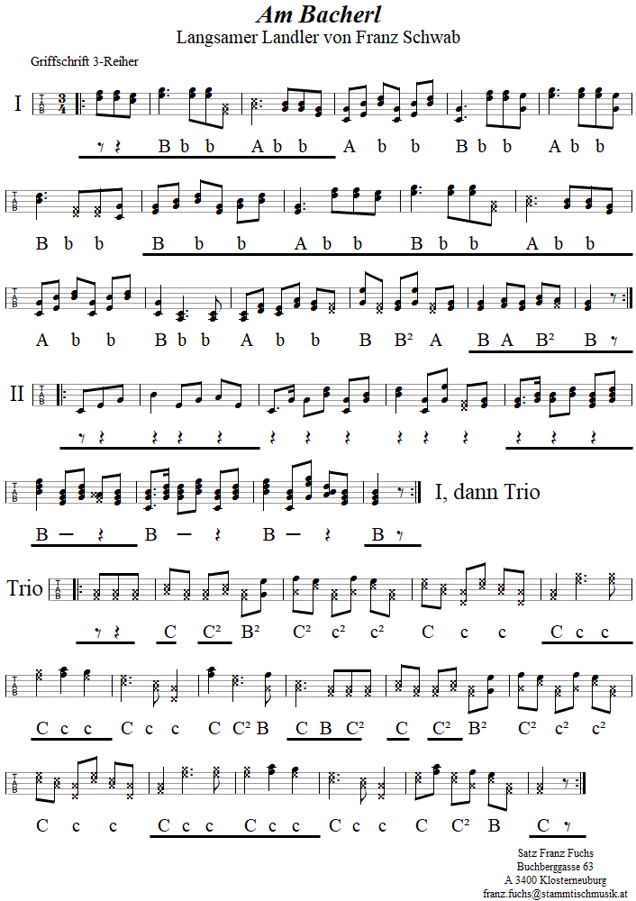 Am Bacherl, a staader Landler in Griffschrift für Steirische Harmonika