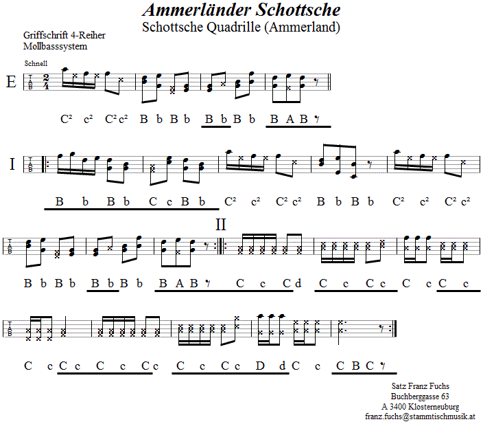 Ammerländer Schottsche, in Griffschrift für Steirische Harmonika