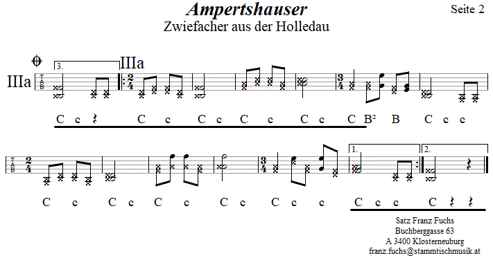 Ampertshauser Zwiefacher, in Griffschrift für Steirische Harmonika