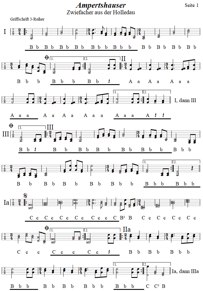 Ampertshauser Zwiefacher, in Griffschrift für Steirische Harmonika